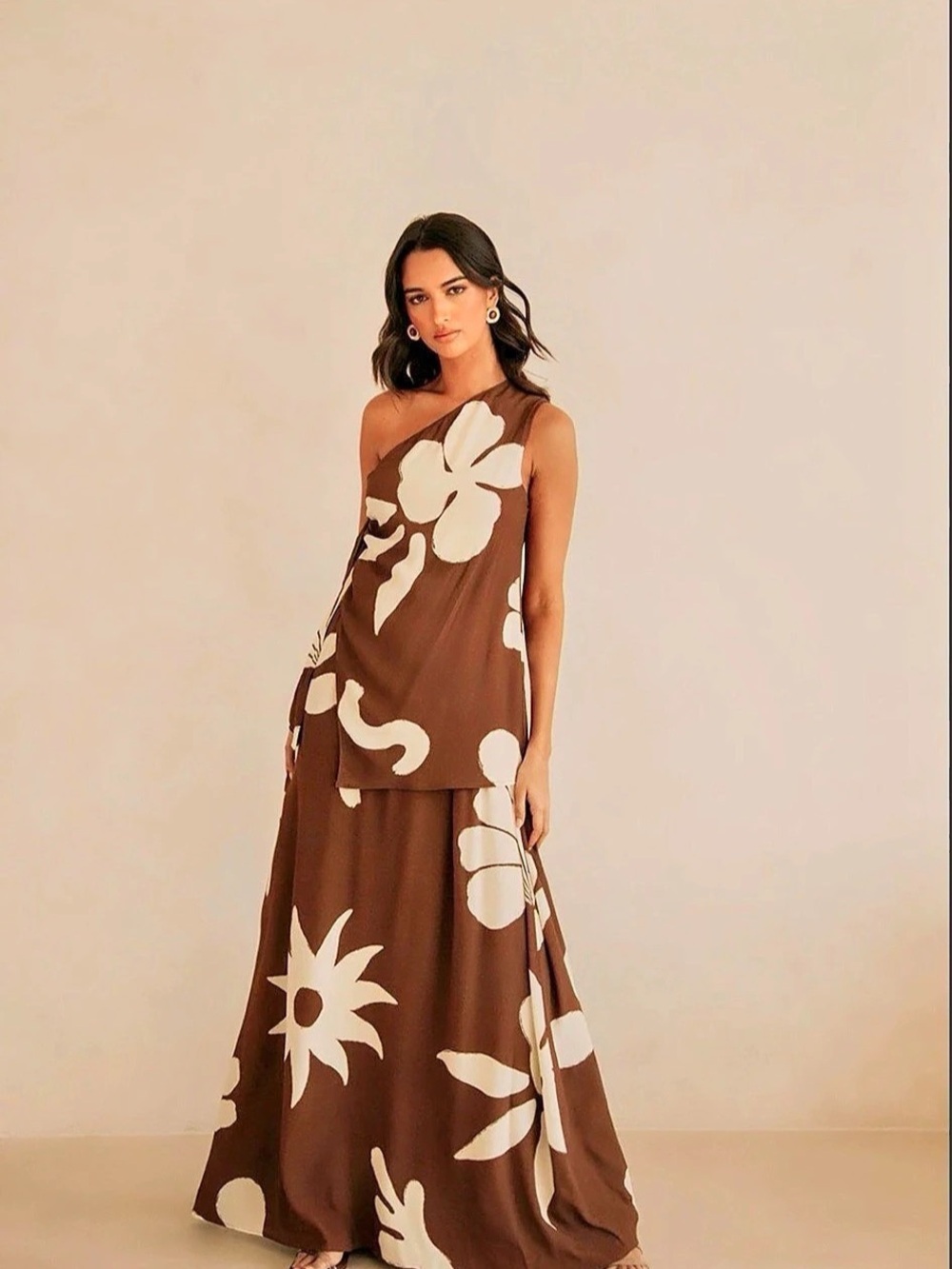 SABO Floral Maxi Dress in Brown & White Size Small NWT